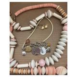 2 Ct Peach & Cream Wooden Necklaces, 1 Charm