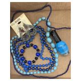 4 Ct Blue Beaded Necklaces/Bracelet/Earrings &