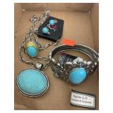 Turquoise Gemstone Set W/ Necklace & Earrings  &