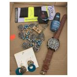 Silver & Teal Necklace/ 2 Pr Earrings/ Watch/