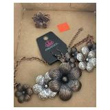 Copper & Silver Floral Necklace W/ Copper Flower