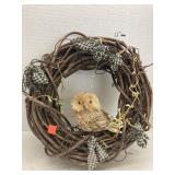 Woven Stick/Barbed Wire Wreath W/Owl Decor