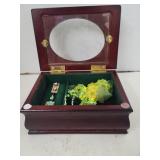 Green Wood Jewelry Box W/ Sterling Silver Crystal