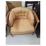 Wood & Fabric Barrel  Chair W/ Lg Stain