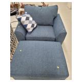 Oversize Blie Chair W/ Ottoman & Throw Pillow
