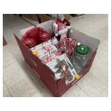 Box of Christmas Decor, Napkins, Jars, etc