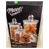 3cnt Glass Canisters, one has crack in lid