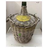 Green Glass Bottle in Wicker Case