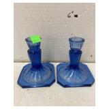 Pr. Blue glass candle holders