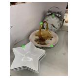 Fenton Glass Basket (broken), Star Bowls, Clock,