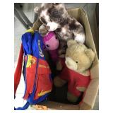 Box of Build a Bear animals and Backpack