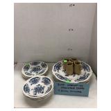Blue Carnation Ironstone Dishes & 4 Small