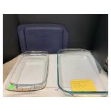 2 Pyrex Baking Dishes and misc Lid