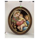 Framed needlepoint Madonna and child