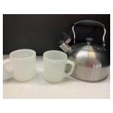 Vntg Grog Mugs and Whistling Tea kettle
