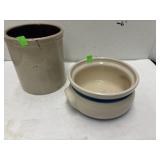 Roseville Bowl (no lid) & Crock (crack)