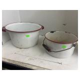 2 Pots - Enamelware Red Trim
