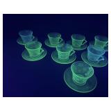 Uranium Glass Cups & Saucers