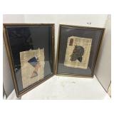 2 Framed Paintings on Papyrus - Queen & King