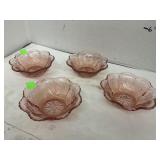 4 Matching Pink Glass Serving Bowls
