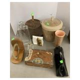 Vntg MCM items including Raffia ware bucket & cup