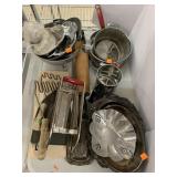 Metal Dishes, Rolling pin, Misc Kitchen Items