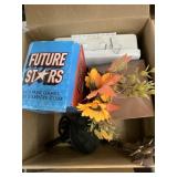 Box of lantern, game, first aid kit,