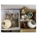 2 boxes of jars, candle warmers, decor