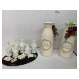 Nativity scene and Christmas vases