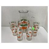 Vntg Anchor Hocking juice carafe & 6 glasses
