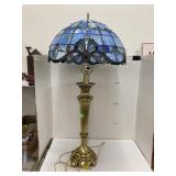Blue stained glass lamp w/ metal base