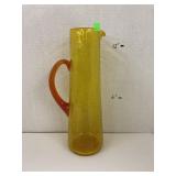 Vntg Amber and orange crackle glass pitcher