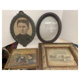 2 Vntg pictures, framed art, oval frame