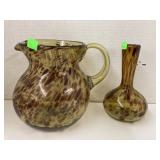 Vntg hand blown tortoise shell pitcher & vase