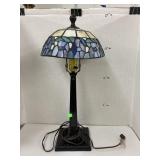 Stained glass table lamp, cast iron base