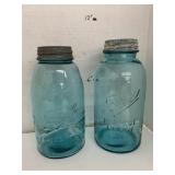 2cnt Vntg Blue Ball Jars, 1 Strong Shoulder