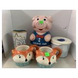 Plastic pig cookie jar and misc