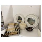 Accent mirrors, lap blanket, teapot, & lidded jar