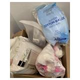 Cotton balls, shower curtain, misc