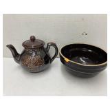 Vntg USA 8 in brown crock & tea pot