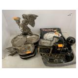 Angel Candle Holder, Metal Trays, Train Planter