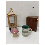 Tea candle lantern, cup, box (missing back), etc
