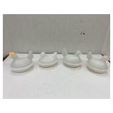 4- milk glass chicken on nests (1 broken)