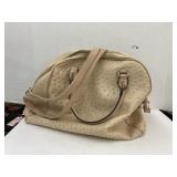 Beige, faux ostrich leather shoulder bag