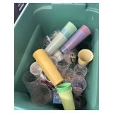 Tote w/ glasses & cups & misc
