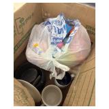 Box w/ plastic eggs & misc