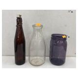Purple Ball jar, Vntg milk & brown bottles
