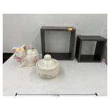 Pfaltzgraff jars w/ lids & hanging shelves