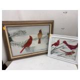 Framed Signed Bird Painting on Canvas &