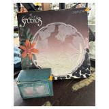 Glass Serving Plate & Peach Frosted Votive Cups